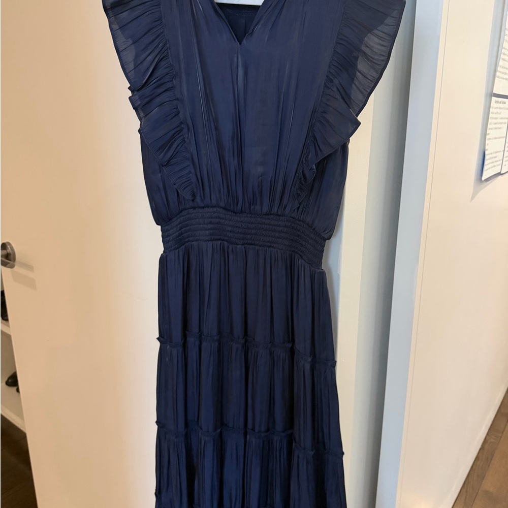 Lulu's Navy Ruffled Smocked Midi Dress - Picture 3 of 7